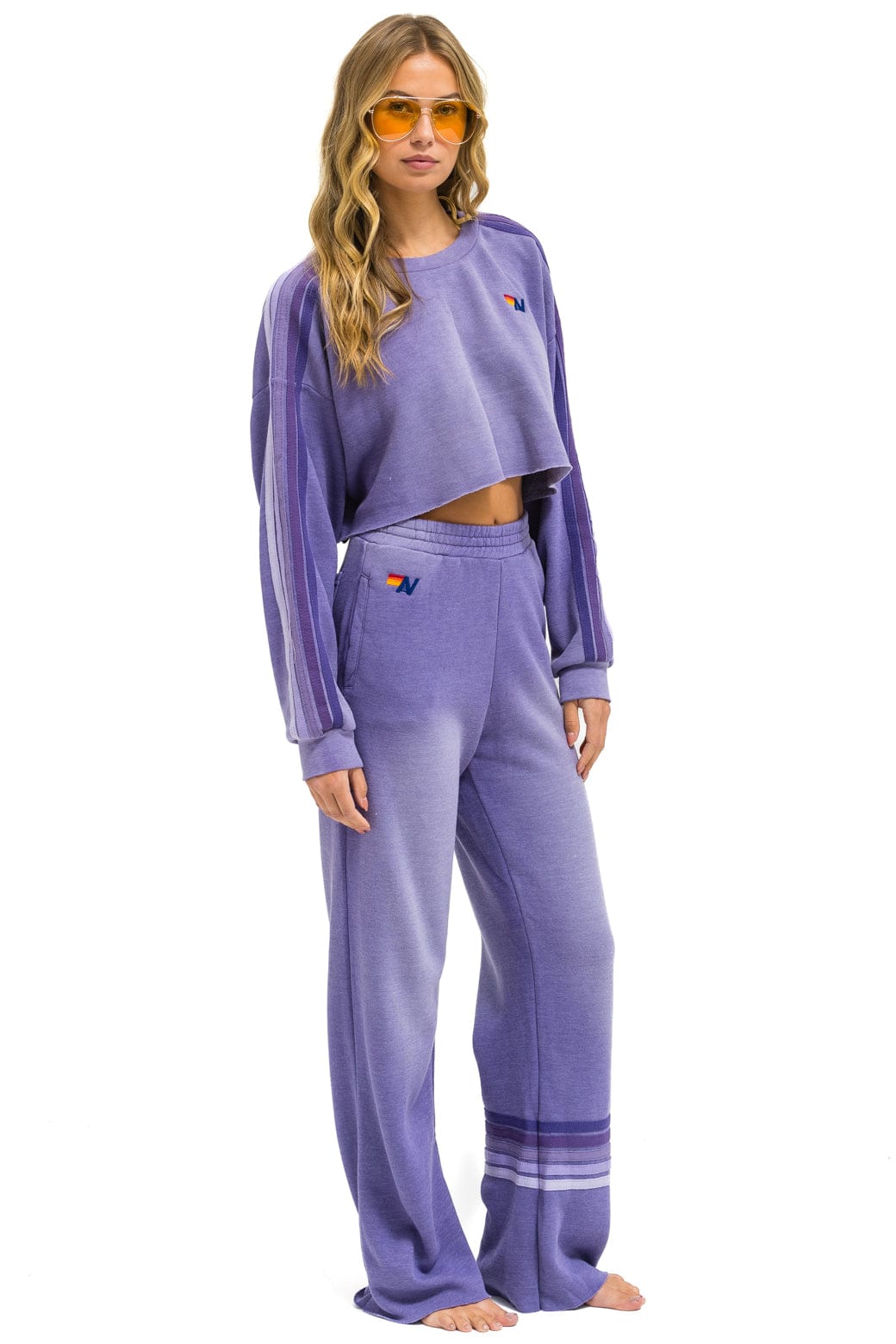 CLASSIC STRIPE CROPPED CREW SWEATSHIRT RELAXED - FADED GRAPE - Image 7