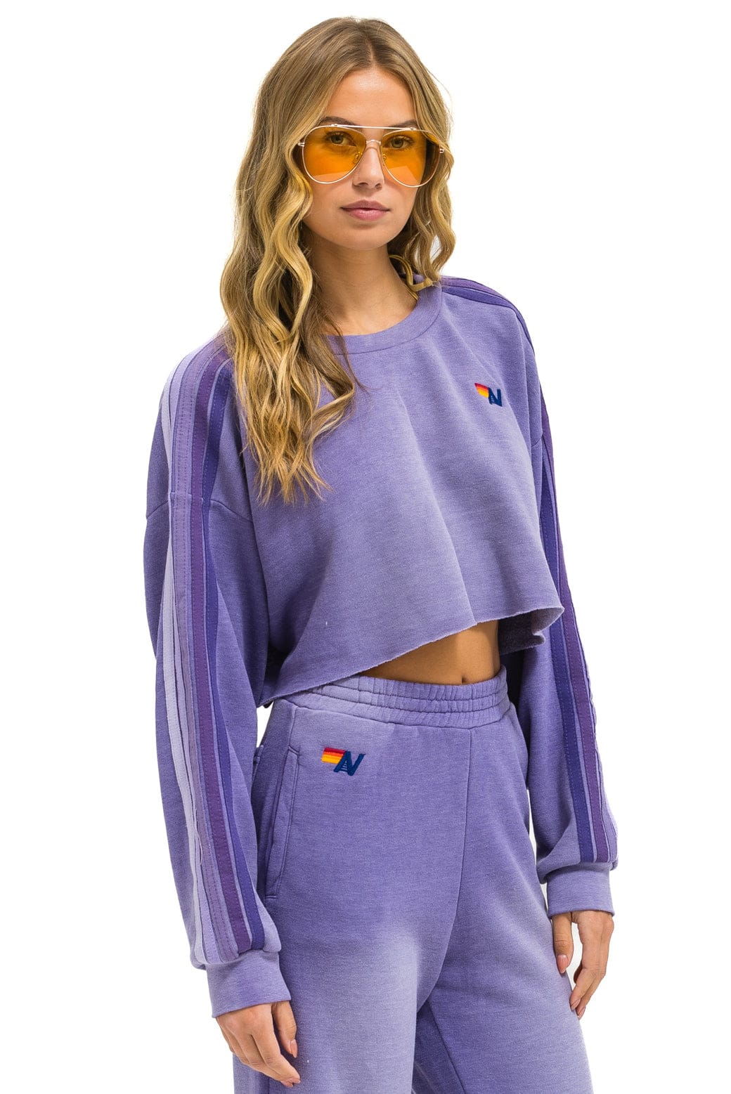 CLASSIC STRIPE CROPPED CREW SWEATSHIRT RELAXED - FADED GRAPE - Image 3