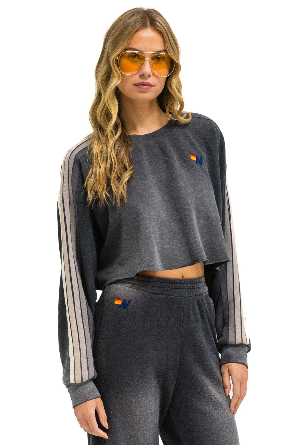 CLASSIC STRIPE CROPPED CREW SWEATSHIRT RELAXED - FADED SMOKE - Image 2