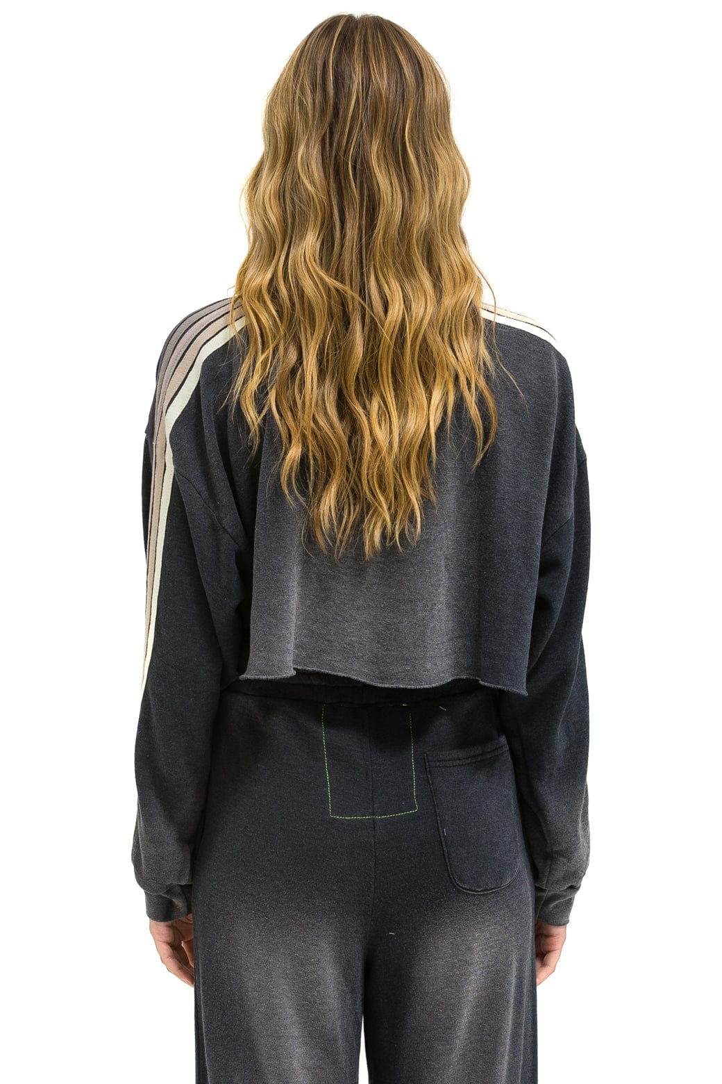 CLASSIC STRIPE CROPPED CREW SWEATSHIRT RELAXED - FADED SMOKE - Image 3