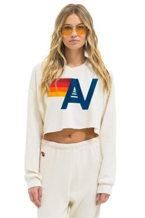 LOGO CROPPED CREW SWEATSHIRT RELAXED - VINTAGE WHITE