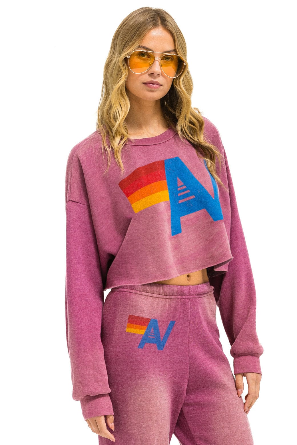 VINTAGE LOGO CROPPED CREW SWEATSHIRT RELAXED - FADED BERRY - Image 2