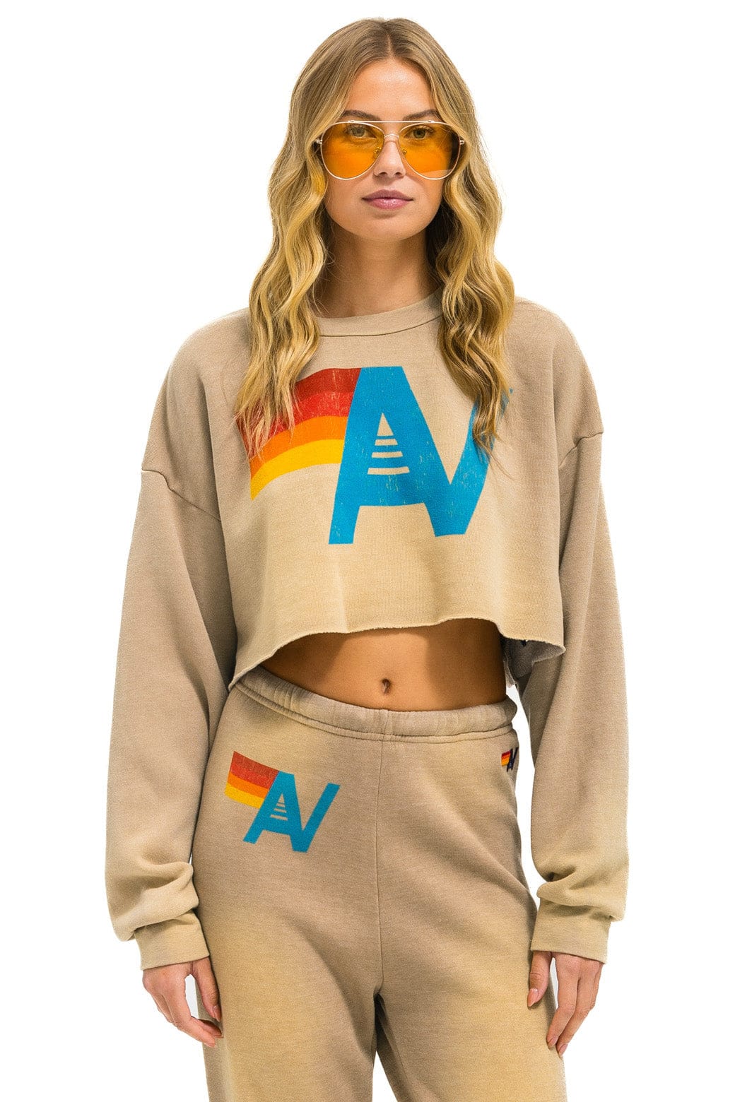 VINTAGE LOGO CROPPED CREW SWEATSHIRT RELAXED - FADED TAN - Image 3