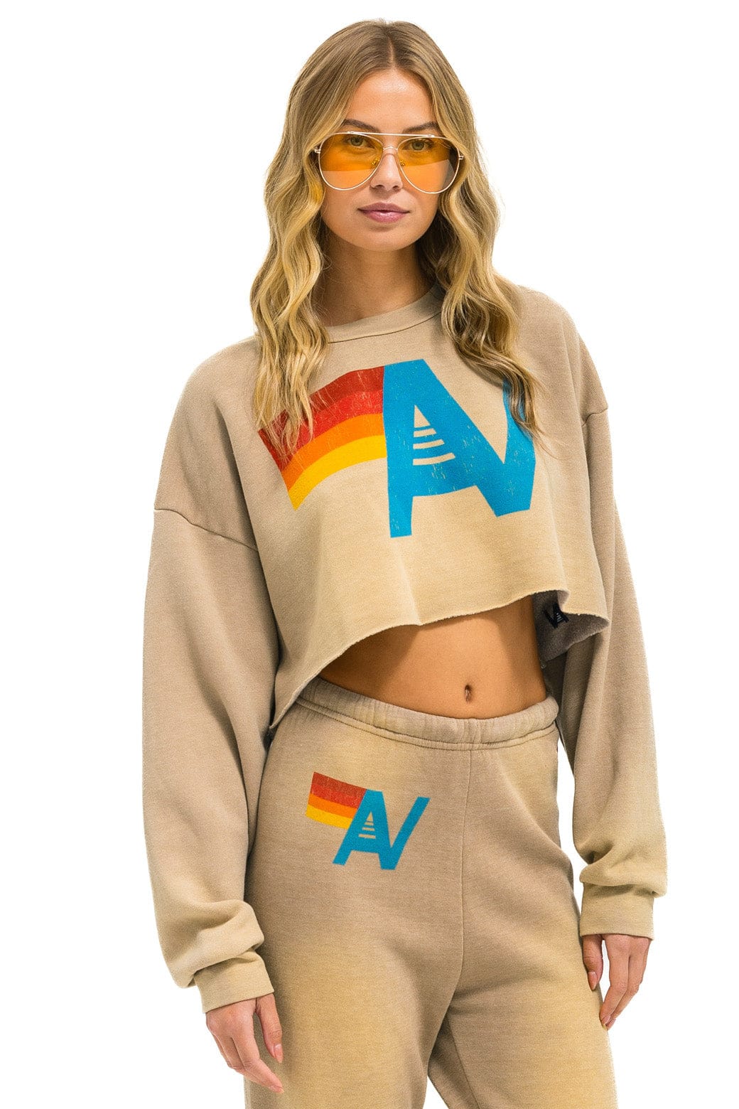 VINTAGE LOGO CROPPED CREW SWEATSHIRT RELAXED - FADED TAN - Image 2