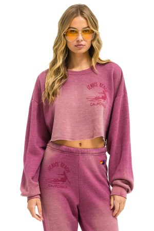 VENICE SURFER CROPPED CREW SWEATSHIRT RELAXED - FADED BERRY