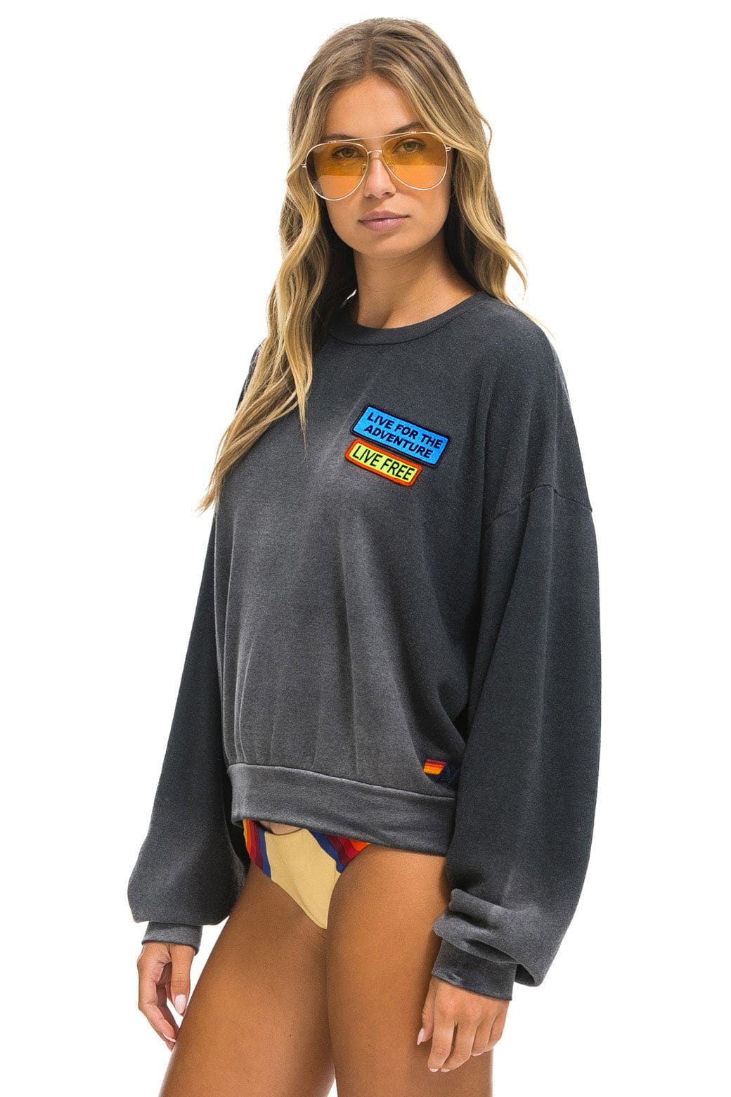 LIVE FREE + ADVENTURE PATCH RELAXED CREW SWEATSHIRT - FADED SMOKE - Image 3