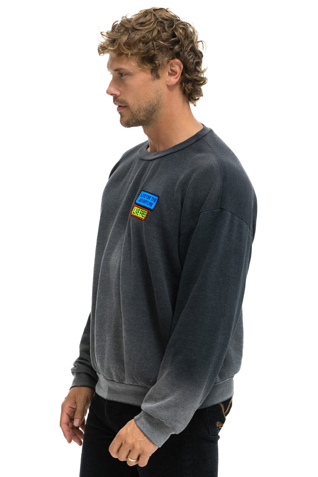 LIVE FREE + ADVENTURE PATCH RELAXED CREW SWEATSHIRT - FADED SMOKE - Image 4