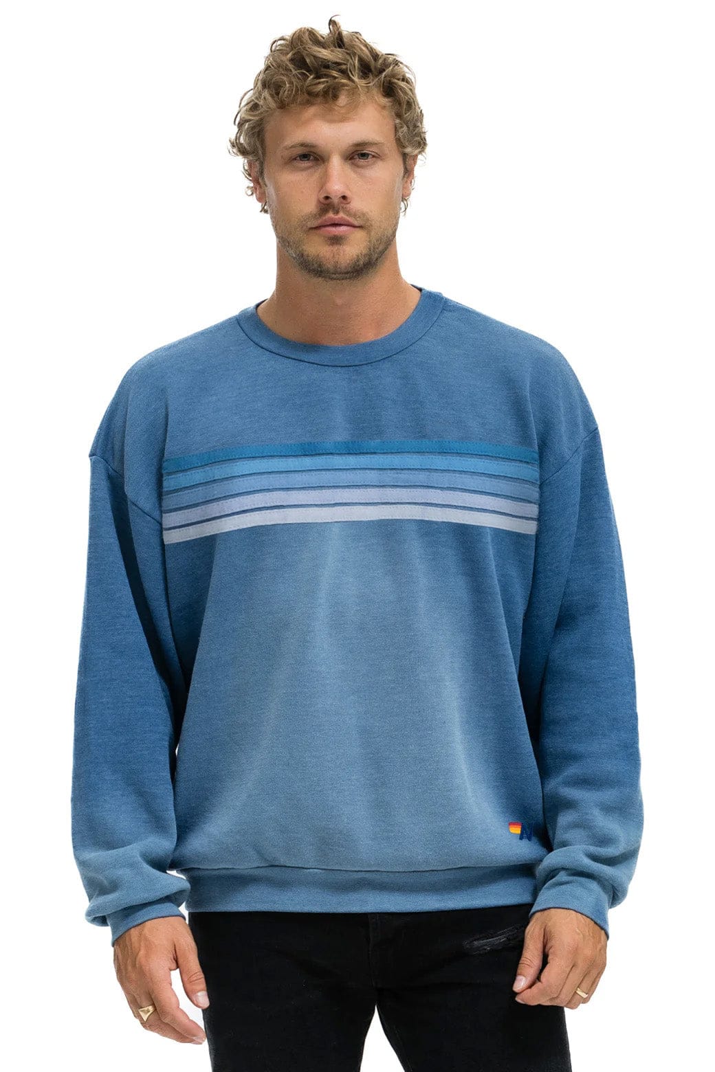 5 STRIPE RELAXED CREW SWEATSHIRT - FADED WATER - Image 2