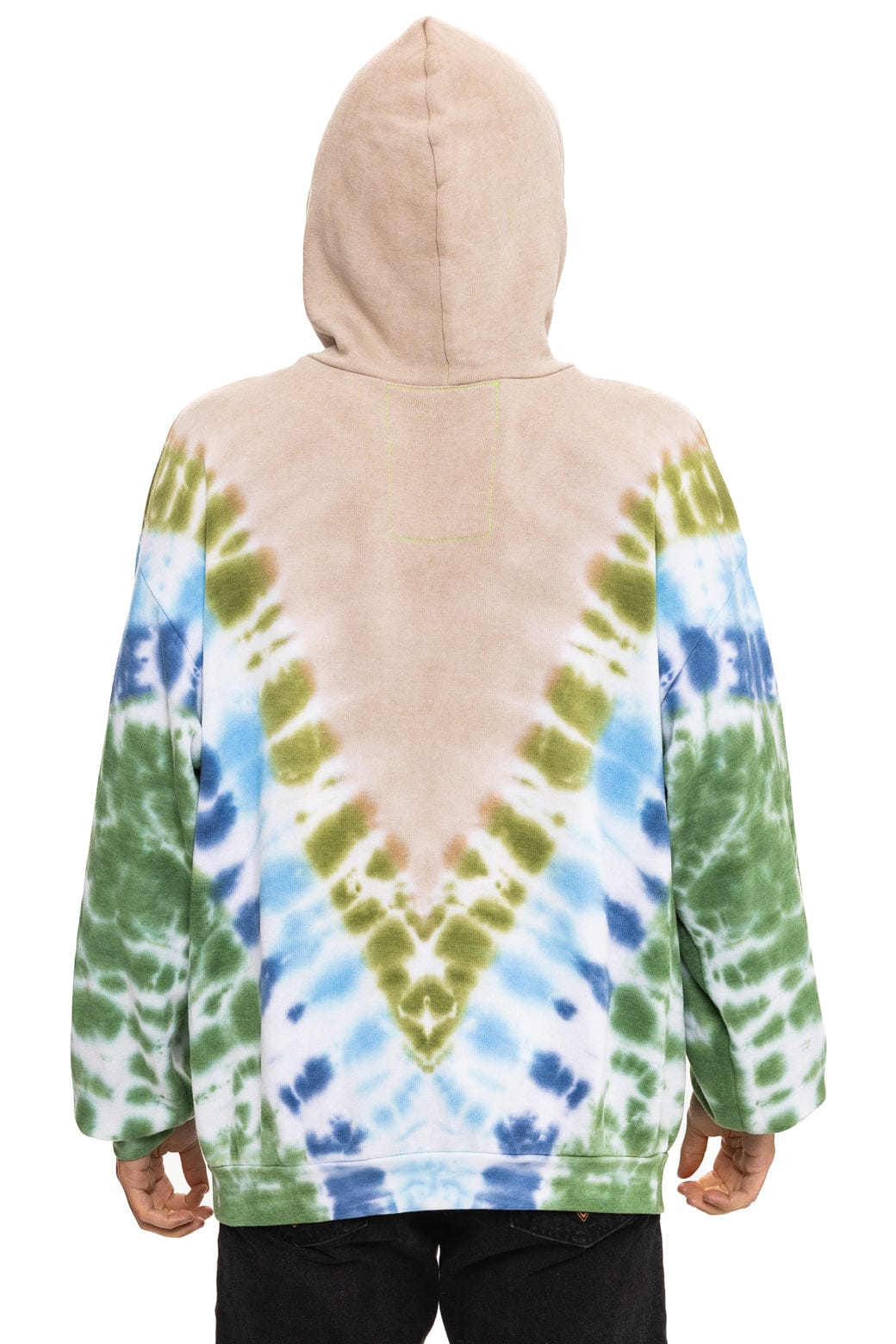 HAND DYED V RELAXED PULLOVER HOODIE - TIE DYE SAND // BLUE GREEN - Image 10