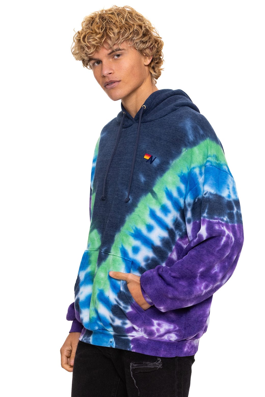 HAND DYED V RELAXED PULLOVER HOODIE - TIE DYE MIDNIGHT // PURPLE - Image 6
