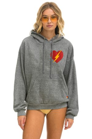 BOLT HEART PULLOVER RELAXED HOODIE - HEATHER