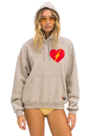 BOLT HEART PULLOVER RELAXED HOODIE - SAND