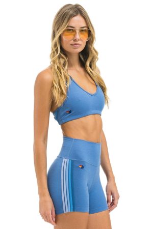 5 STRIPE 4 INCH HI-RISE BIKER SHORT - WATER