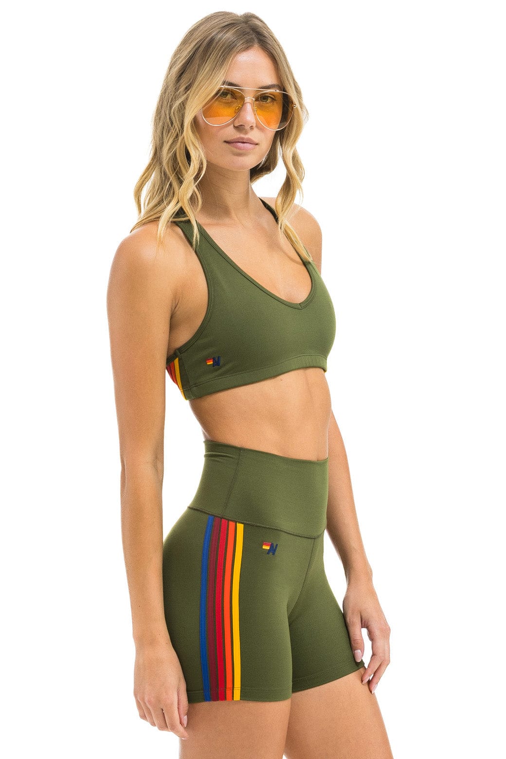 5 STRIPE RAINBOW 4 INCH HI-RISE BIKER SHORT - LEAF - Image 3