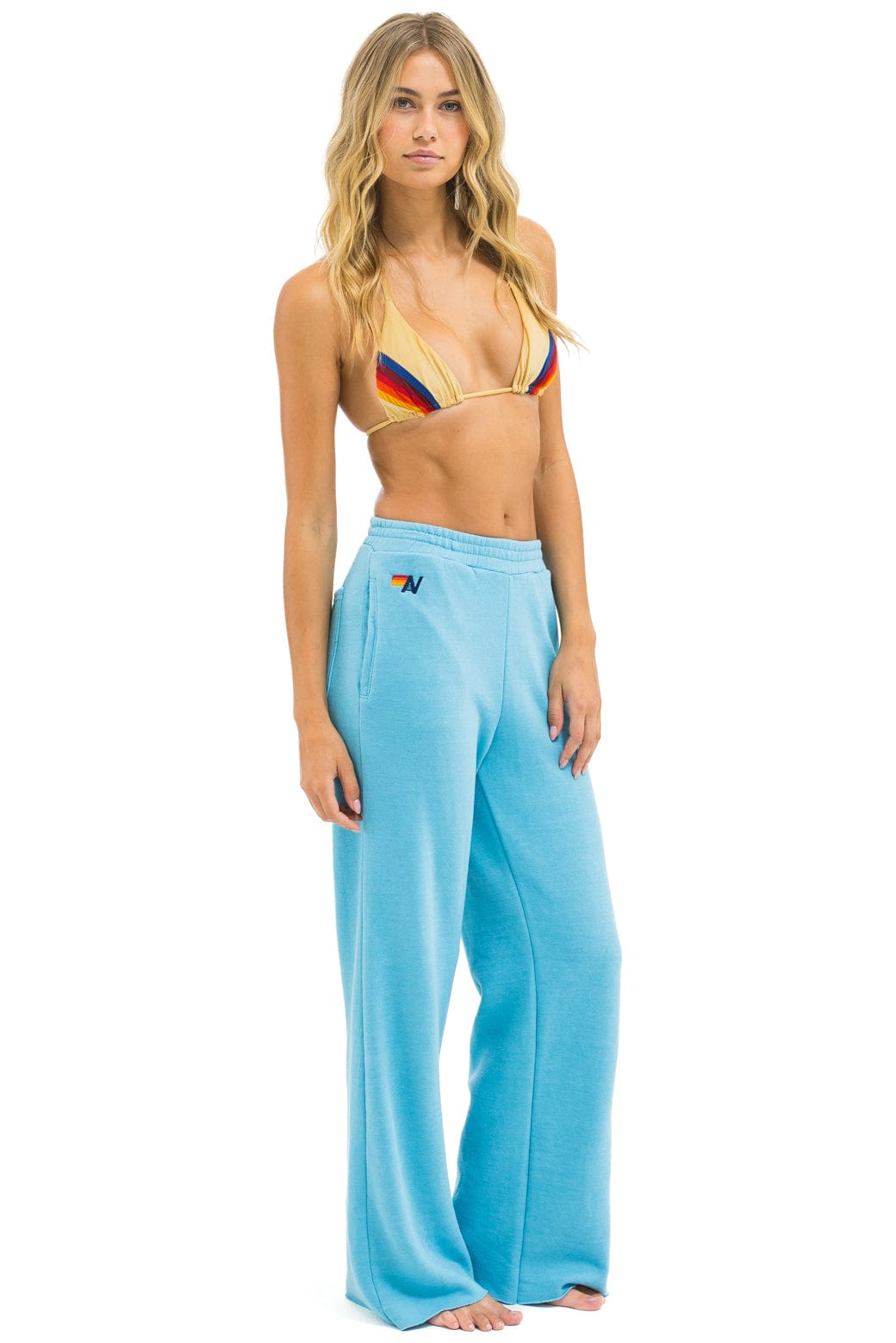 5 STRIPE WIDE LEG POCKET SWEATPANTS - AQUA // AQUA - Image 2