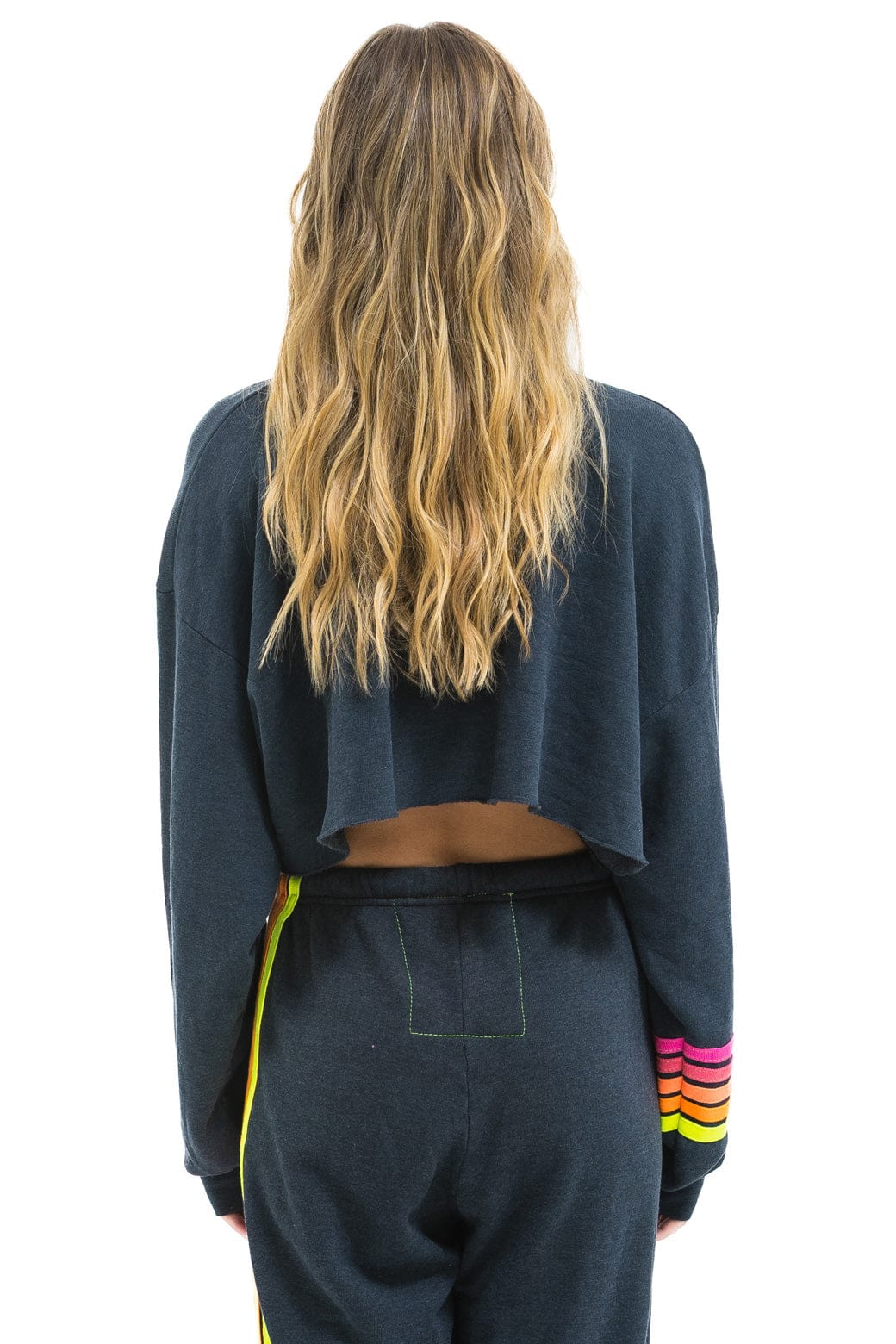 RUGBY STITCH CROPPED CREW SWEATSHIRT RELAXED - CHARCOAL // NEON - Image 3