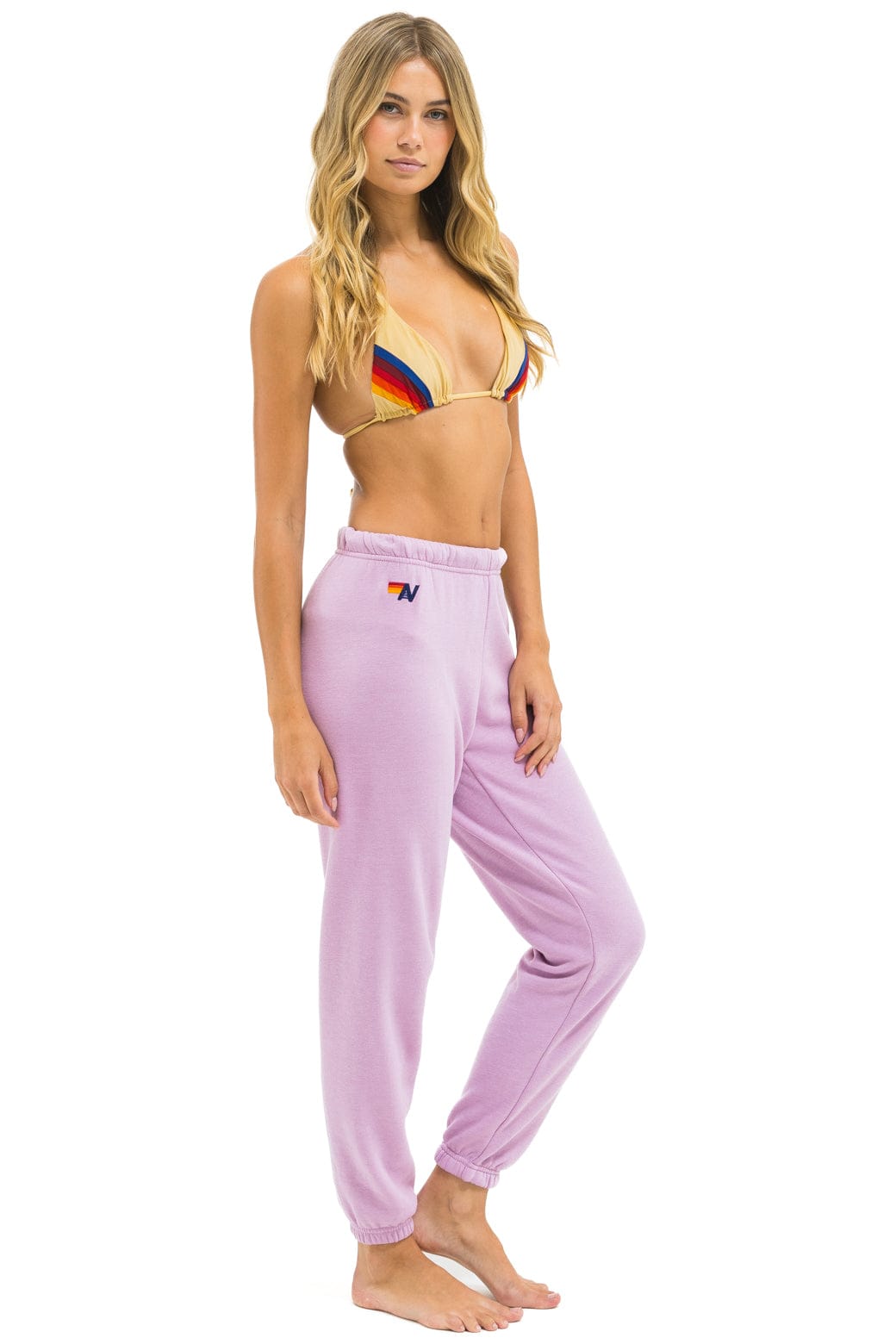 5 STRIPE SWEATPANTS - MAUVE // WHITE NEON - Image 4