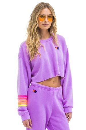 RUGBY STITCH CROPPED CREW SWEATSHIRT RELAXED - NEON PURPLE // NEON