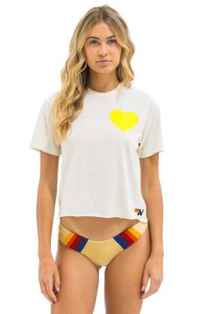 HEART PRINT BOYFRIEND TEE - VINTAGE WHITE // NEON YELLOW