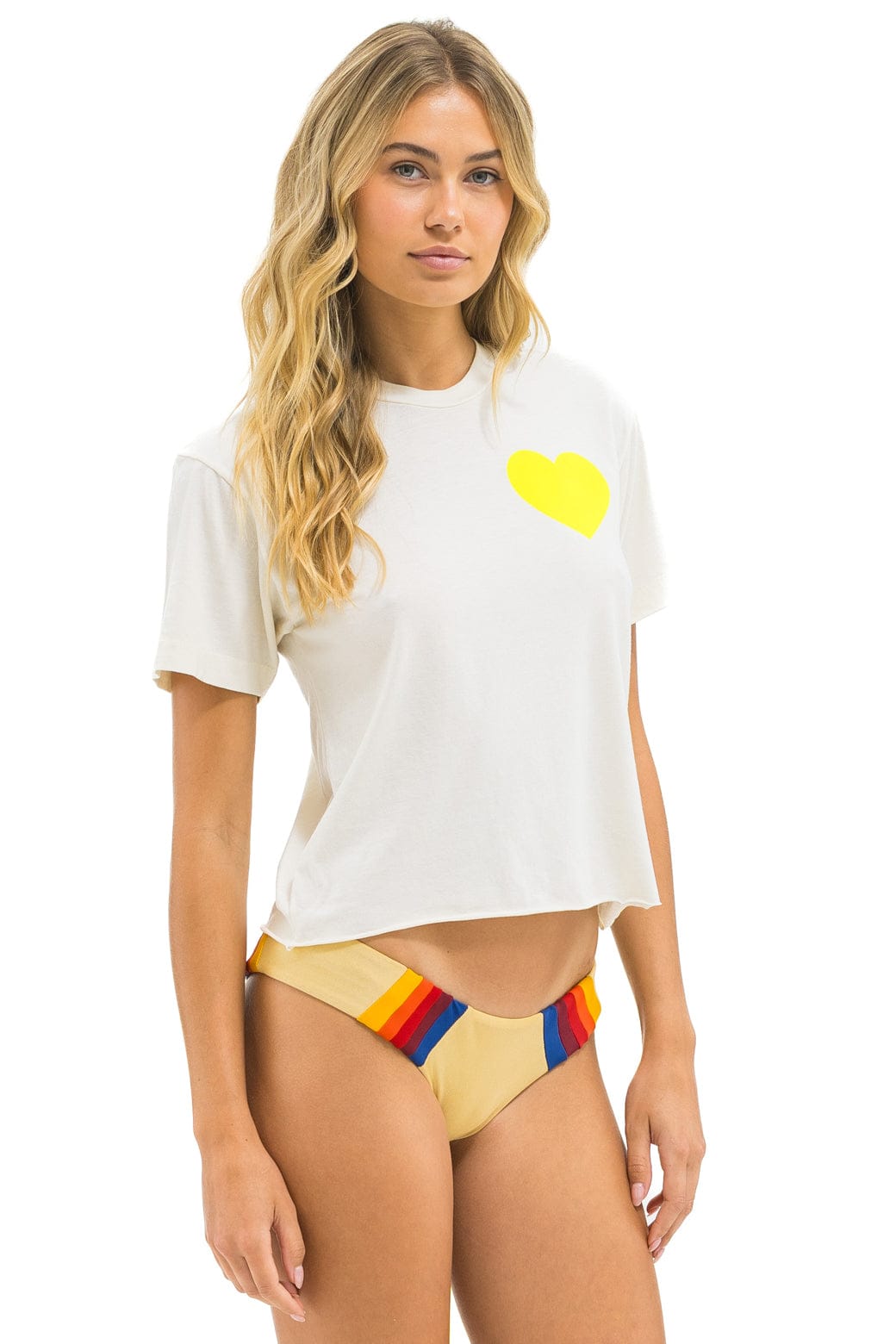 HEART PRINT BOYFRIEND TEE - VINTAGE WHITE // NEON YELLOW - Image 4