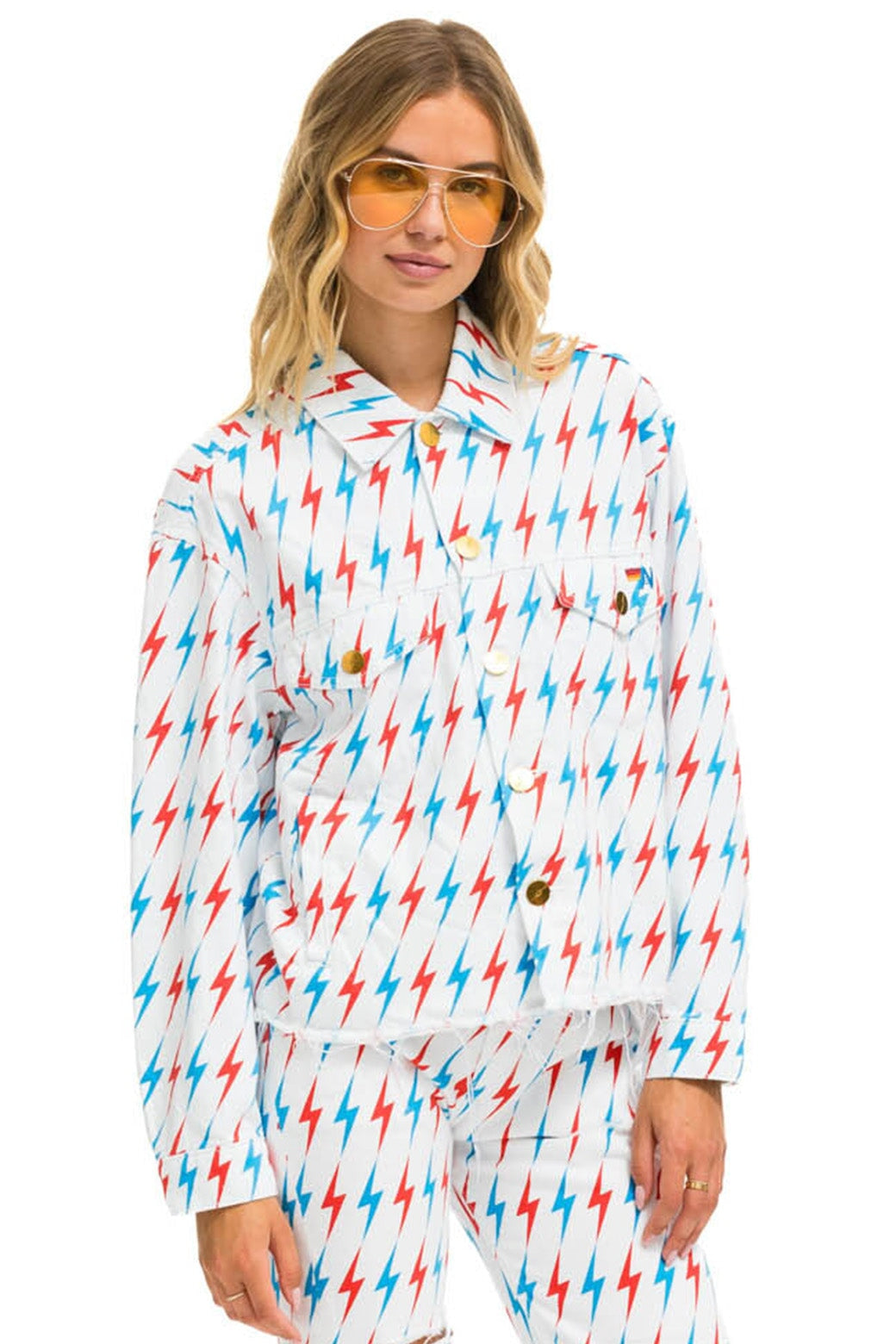 AVIATOR BOLT OVERSIZED CUTOFF DENIM JACKET - WHITE - Image 4