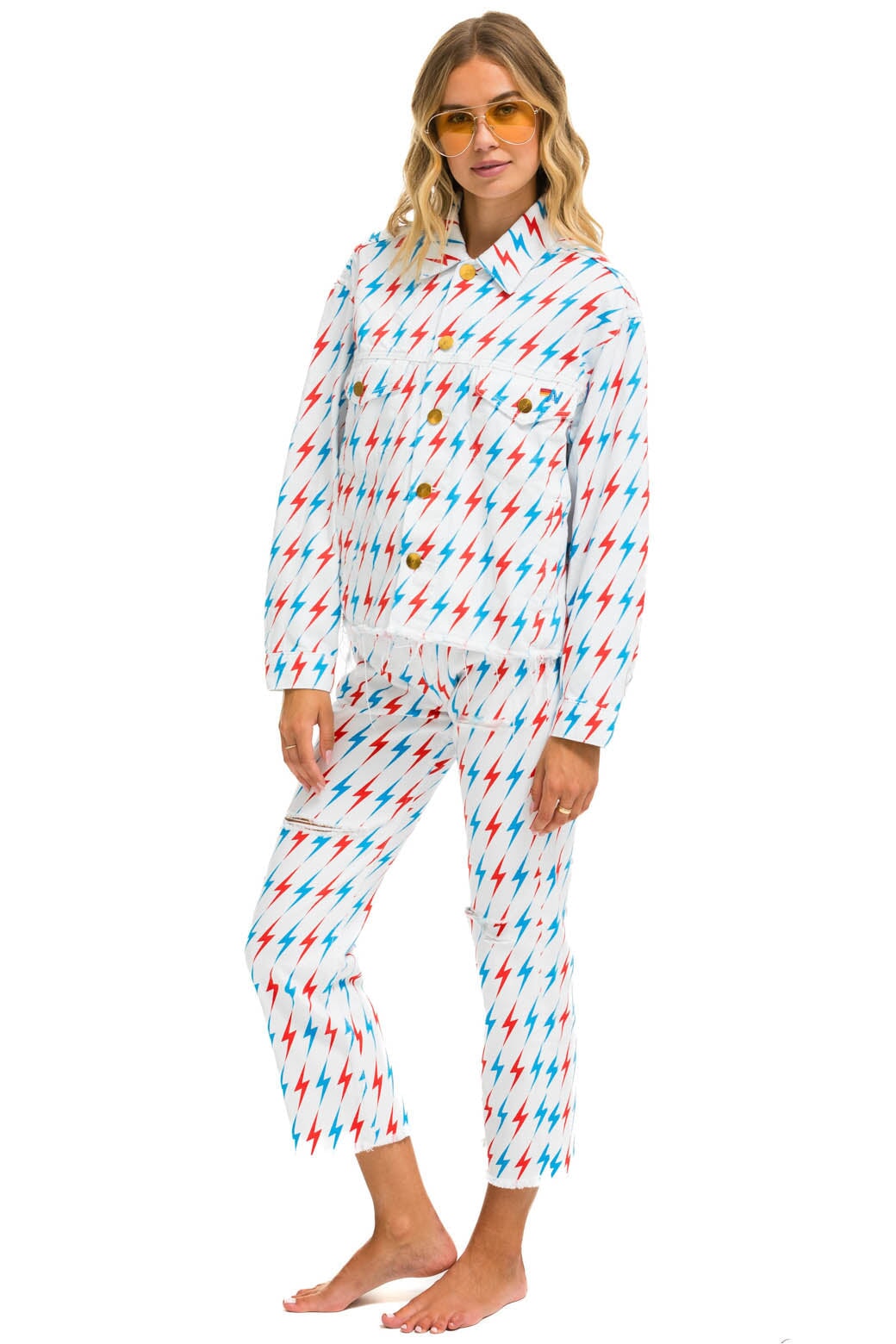 AVIATOR BOLT OVERSIZED CUTOFF DENIM JACKET - WHITE - Image 7