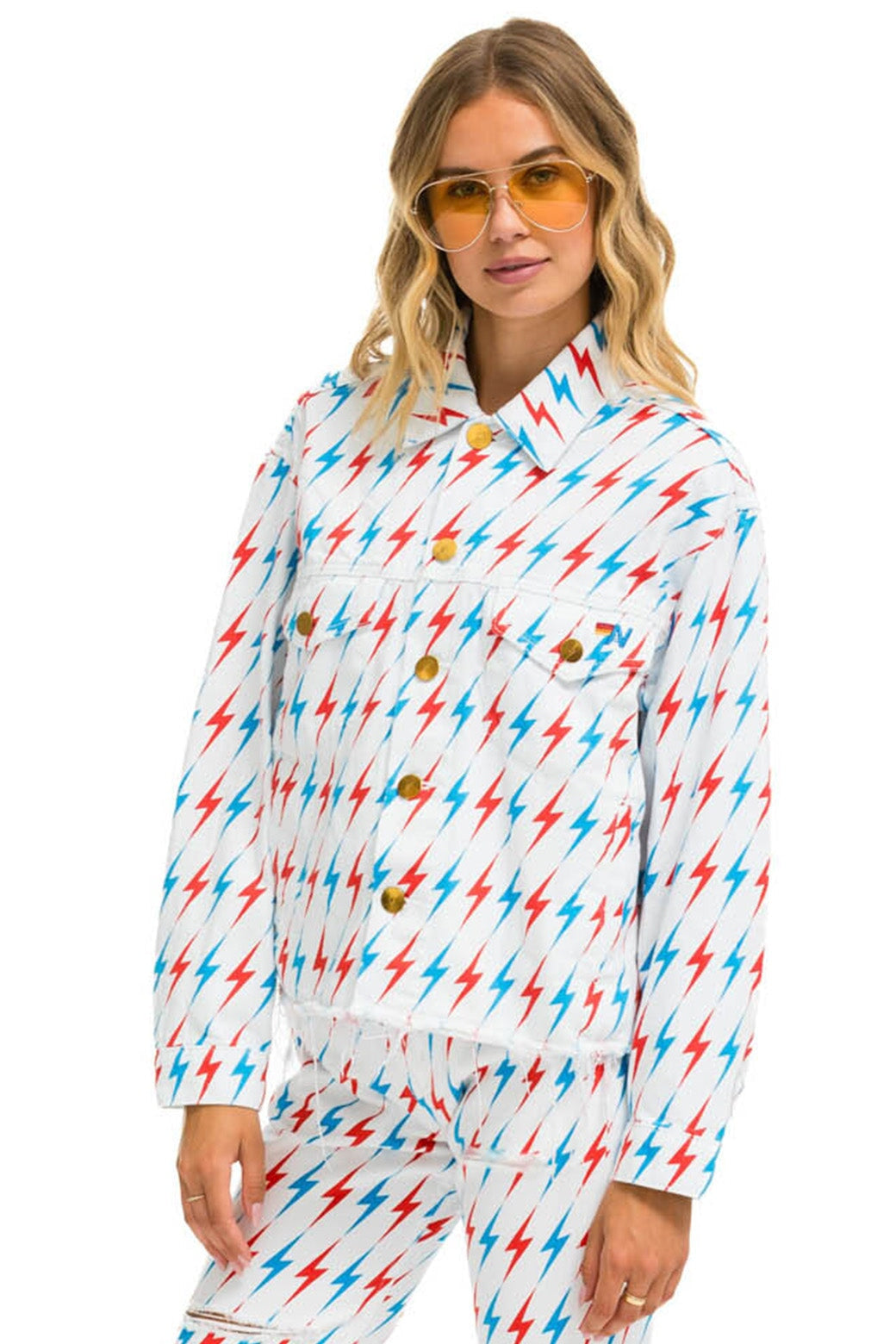 AVIATOR BOLT OVERSIZED CUTOFF DENIM JACKET - WHITE - Image 2