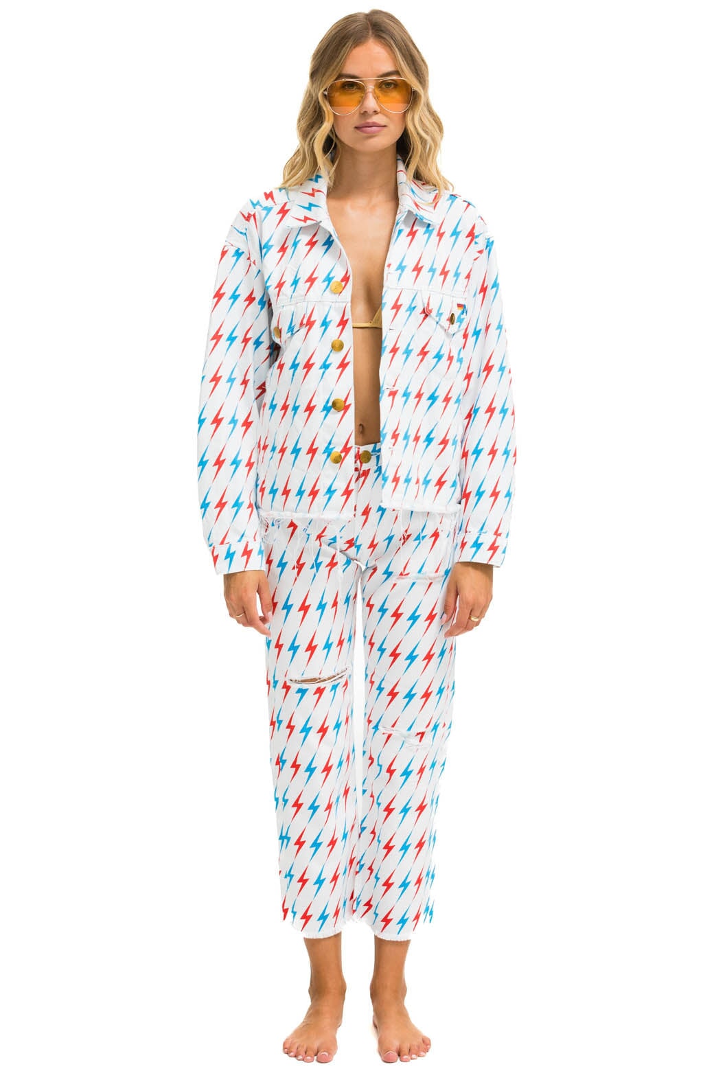 AVIATOR BOLT OVERSIZED CUTOFF DENIM JACKET - WHITE - Image 6