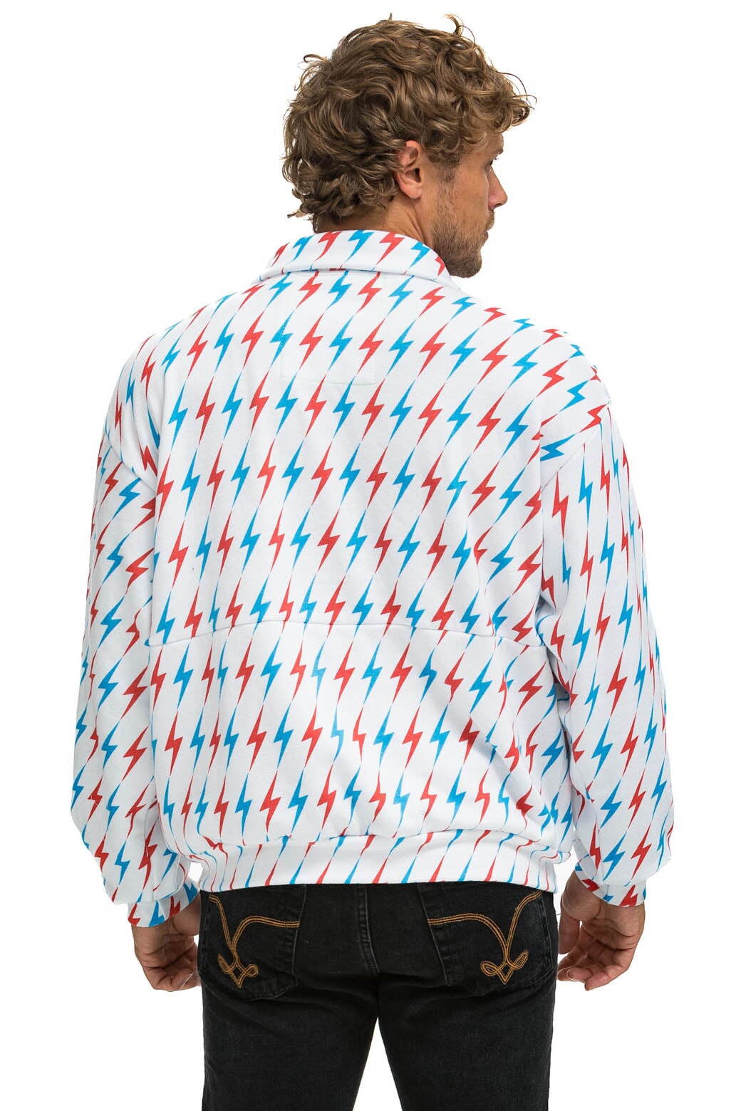 AVIATOR BOLT W/ BOLT EMBROIDERY FLEECE HALF ZIP SWEATSHIRT - WHITE // USA - Image 8