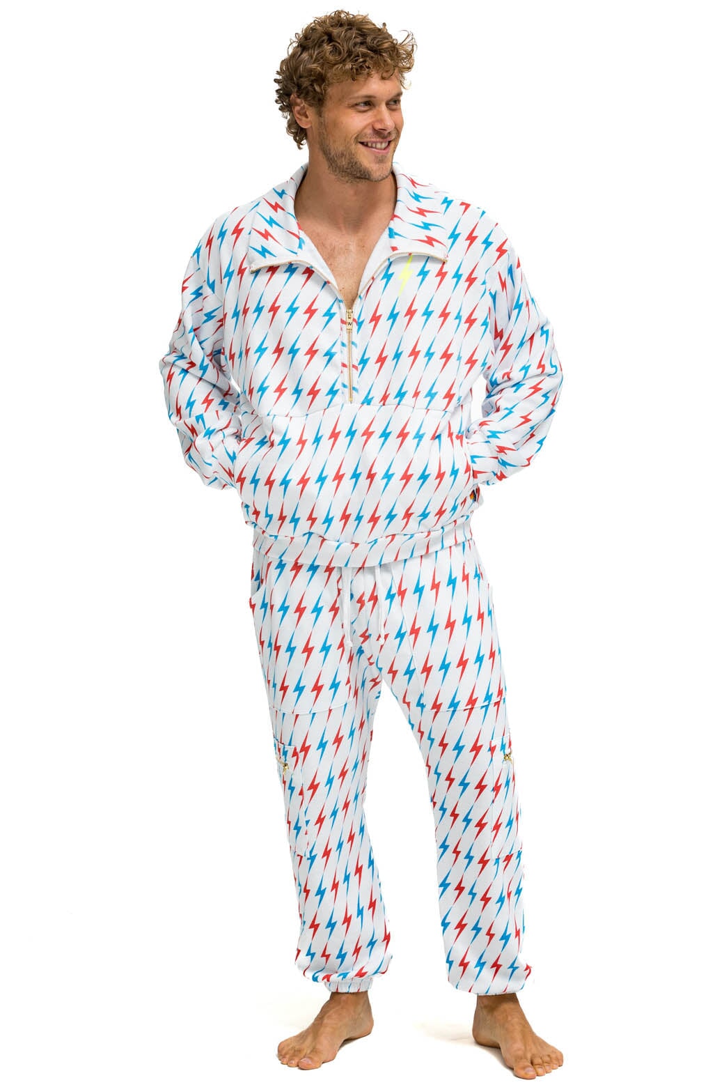 AVIATOR BOLT W/ BOLT EMBROIDERY FLEECE HALF ZIP SWEATSHIRT - WHITE // USA - Image 9