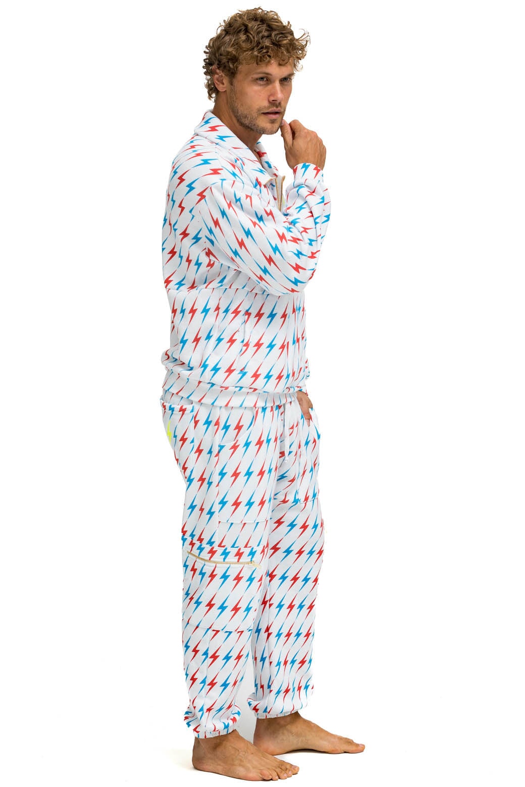 AVIATOR BOLT W/ BOLT EMBROIDERY FLEECE HALF ZIP SWEATSHIRT - WHITE // USA - Image 11