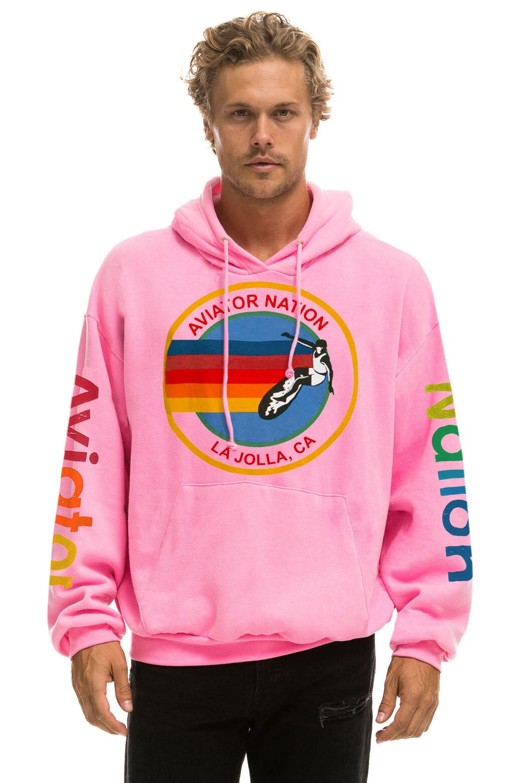 AVIATOR NATION LA JOLLA RELAXED PULLOVER HOODIE - NEON PINK - Image 2