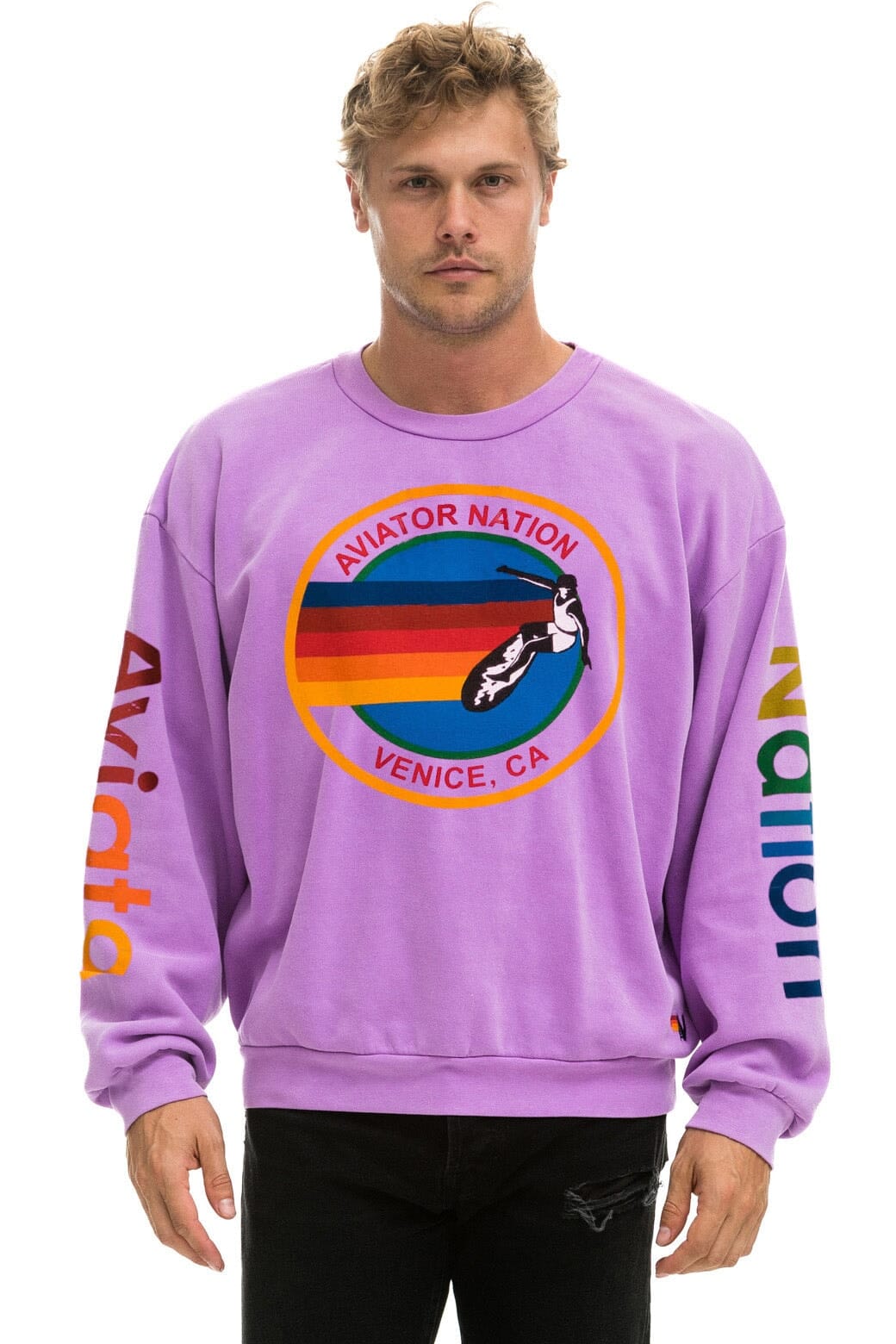 AVIATOR NATION RELAXED CREW SWEATSHIRT - NEON PURPLE - Image 2