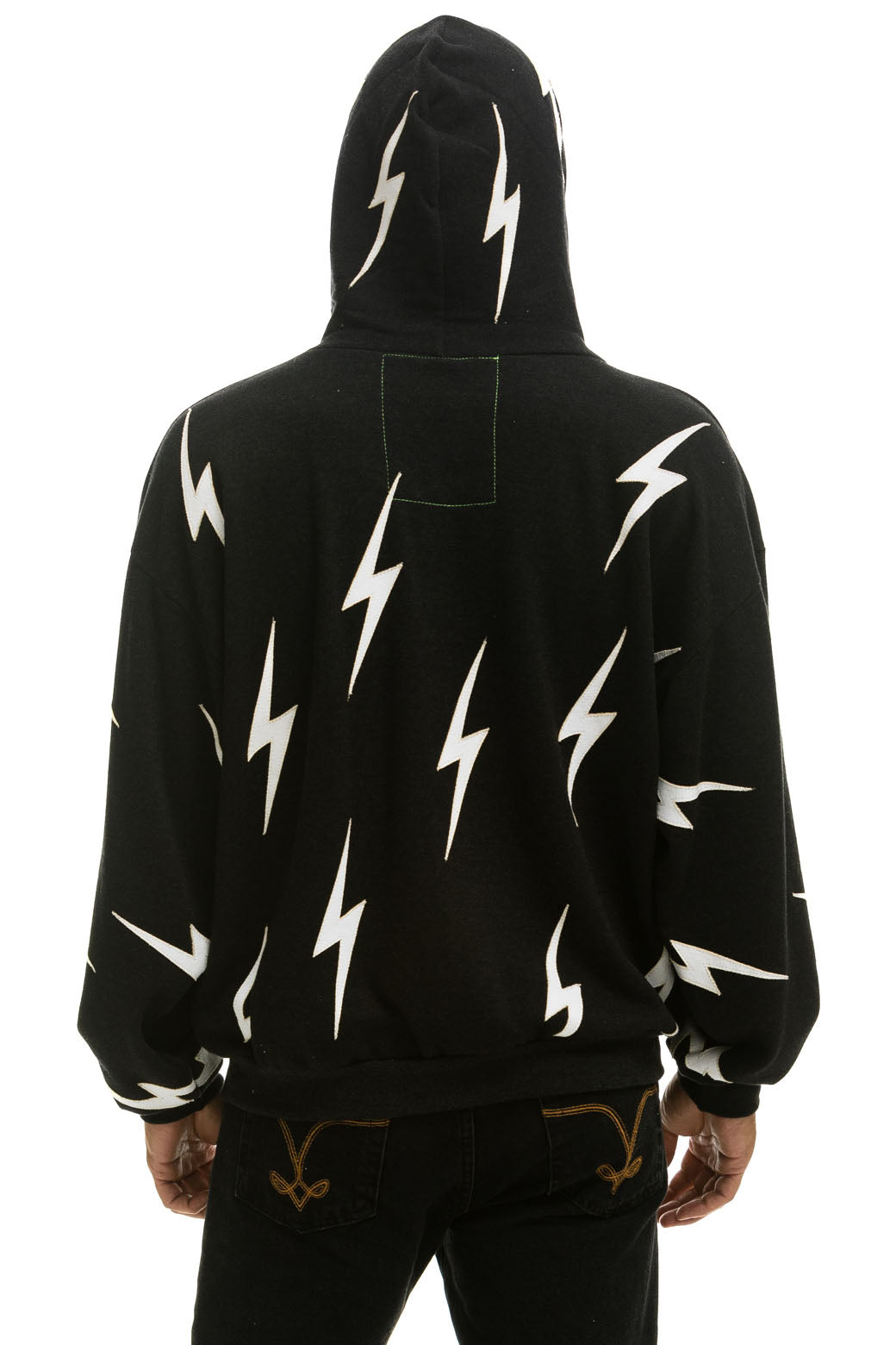 BOLT STITCH REPEAT RELAXED PULLOVER HOODIE WITH POCKET ZIPPERS - BLACK // WHITE - Image 10