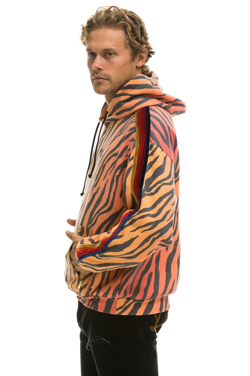 CLASSIC RELAXED PULLOVER HOODIE WITH ZIPPER POCKETS - TIGER - Image 4