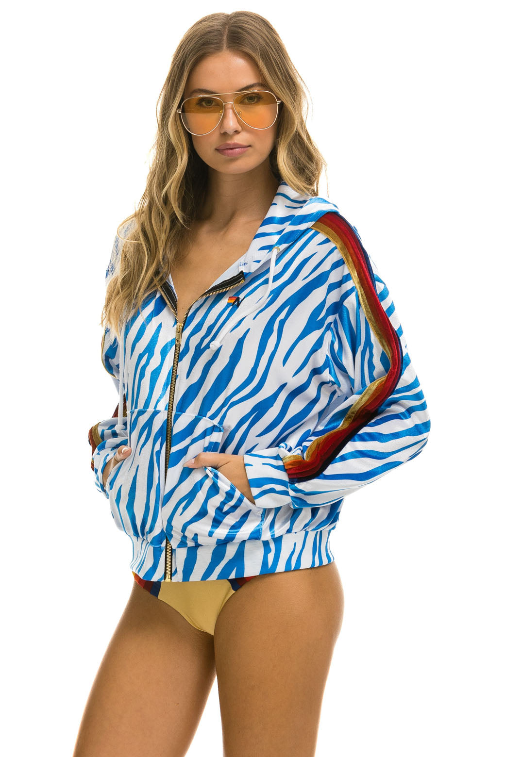 CLASSIC VELVET RELAXED ZIP HOODIE - BLUE TIGER - Image 3
