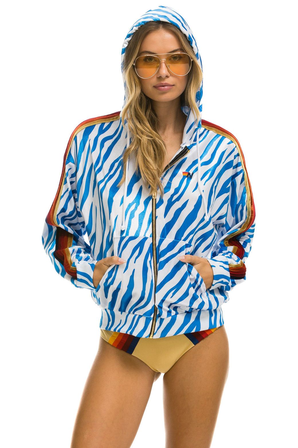 CLASSIC VELVET RELAXED ZIP HOODIE - BLUE TIGER - Image 7