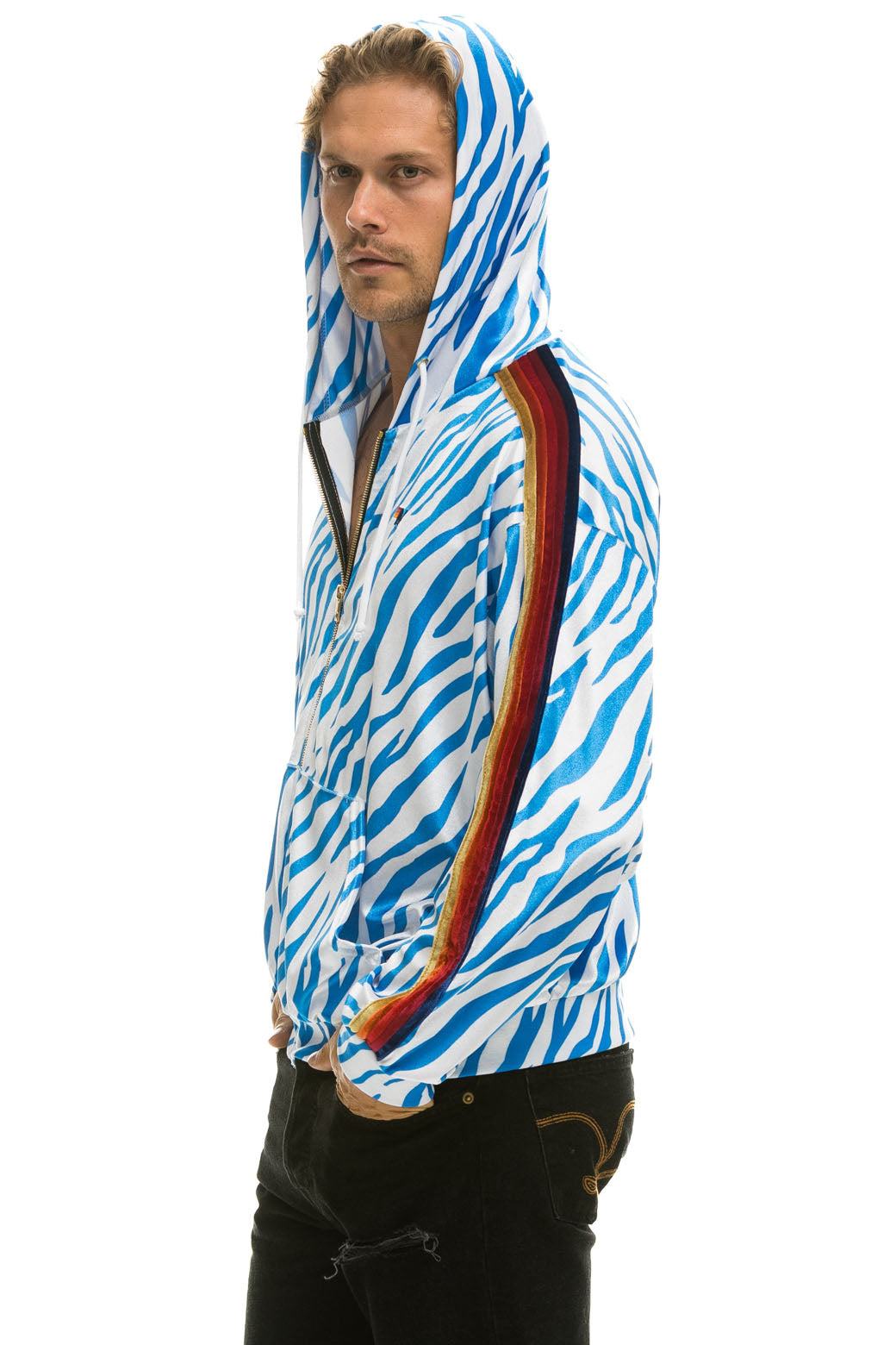 CLASSIC VELVET RELAXED ZIP HOODIE - BLUE TIGER - Image 4