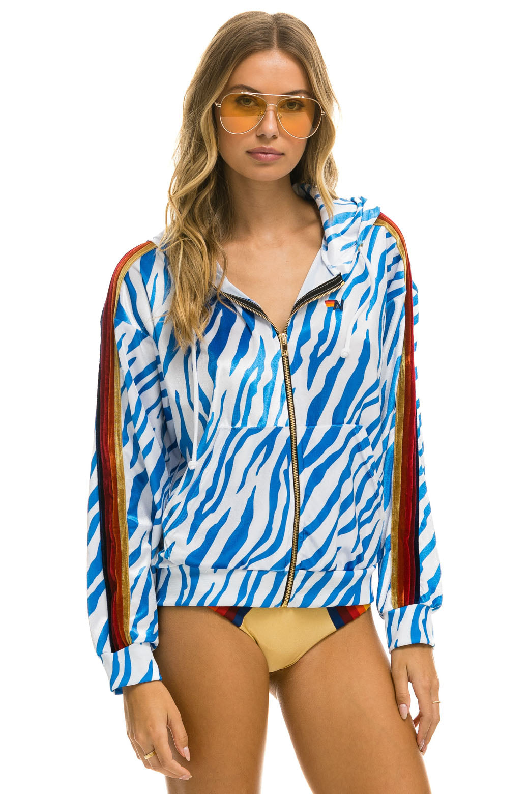 CLASSIC VELVET RELAXED ZIP HOODIE - BLUE TIGER - Image 5