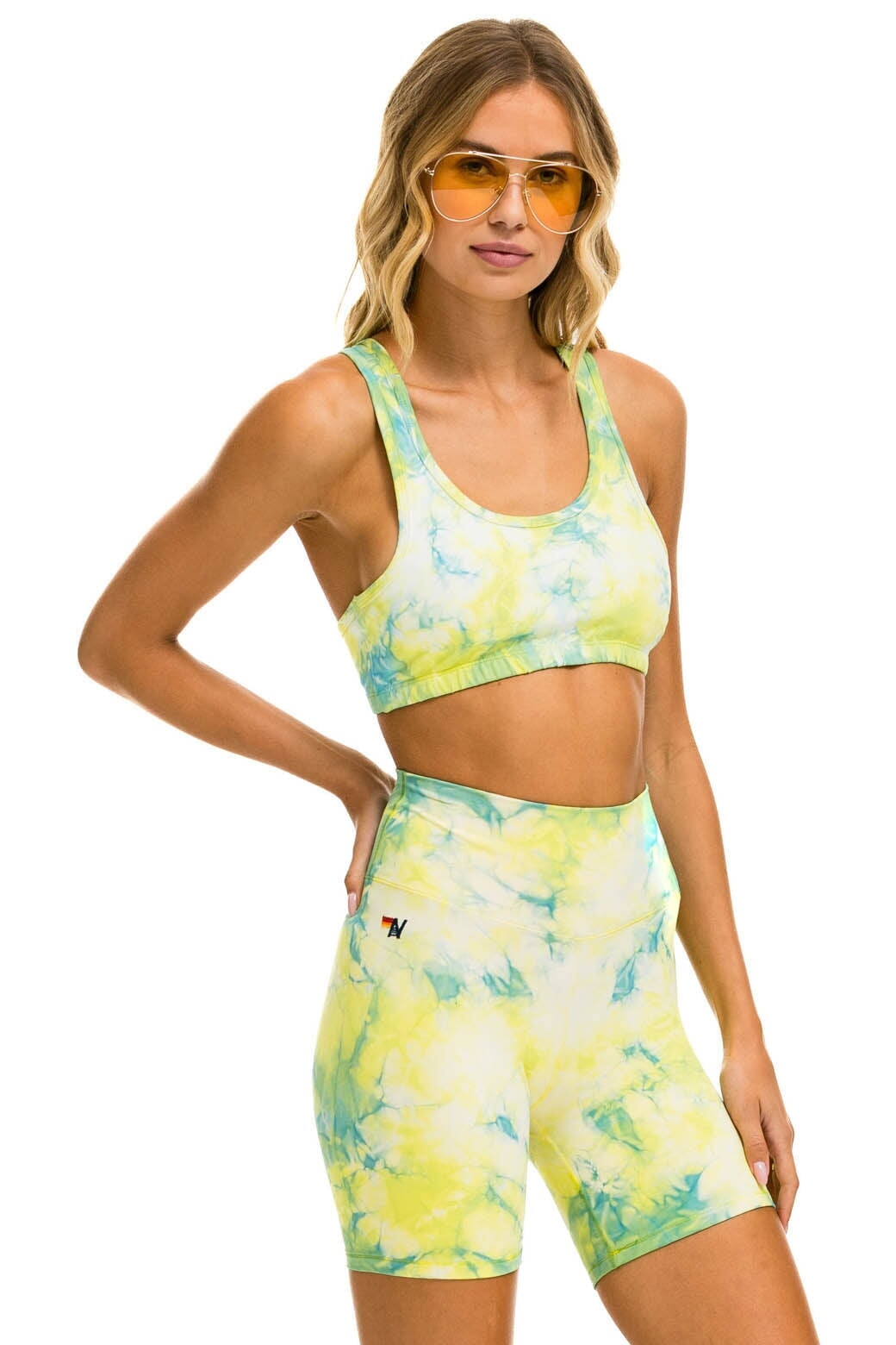 HAND DYED 6 INCH HI-RISE BIKER SHORT - TIE DYE NEON YELLOW - Image 2