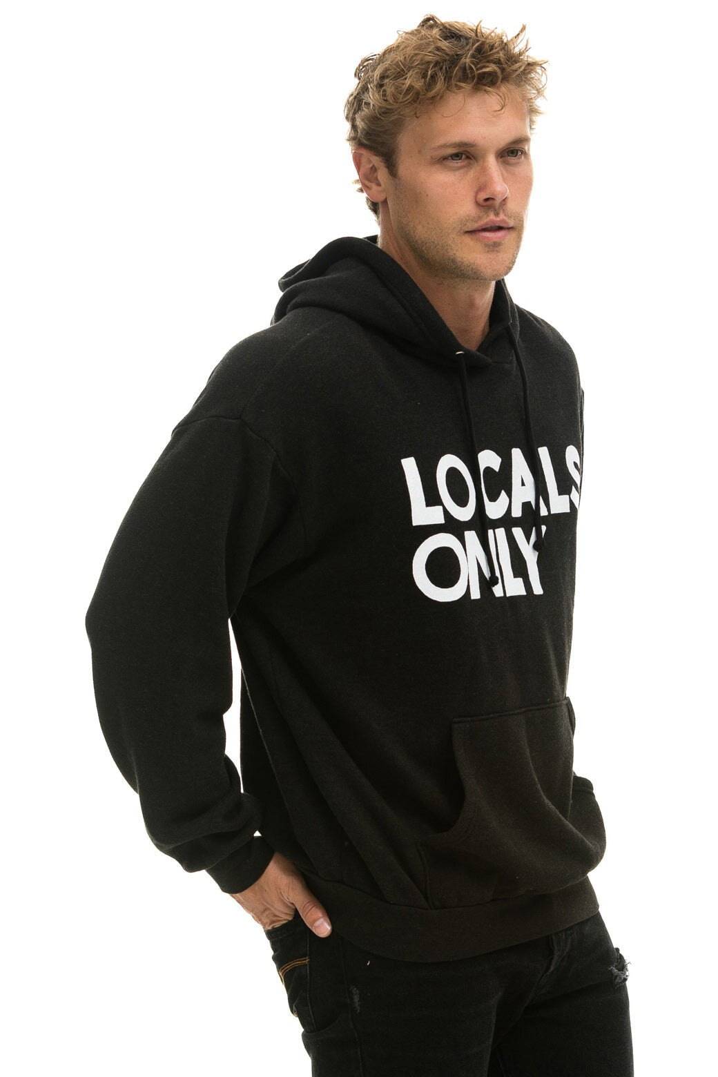 LOCALS ONLY RELAXED PULLOVER HOODIE - BLACK - Image 6
