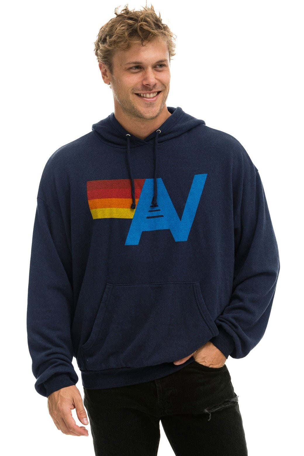 LOGO PULLOVER RELAXED HOODIE - NAVY - Image 2