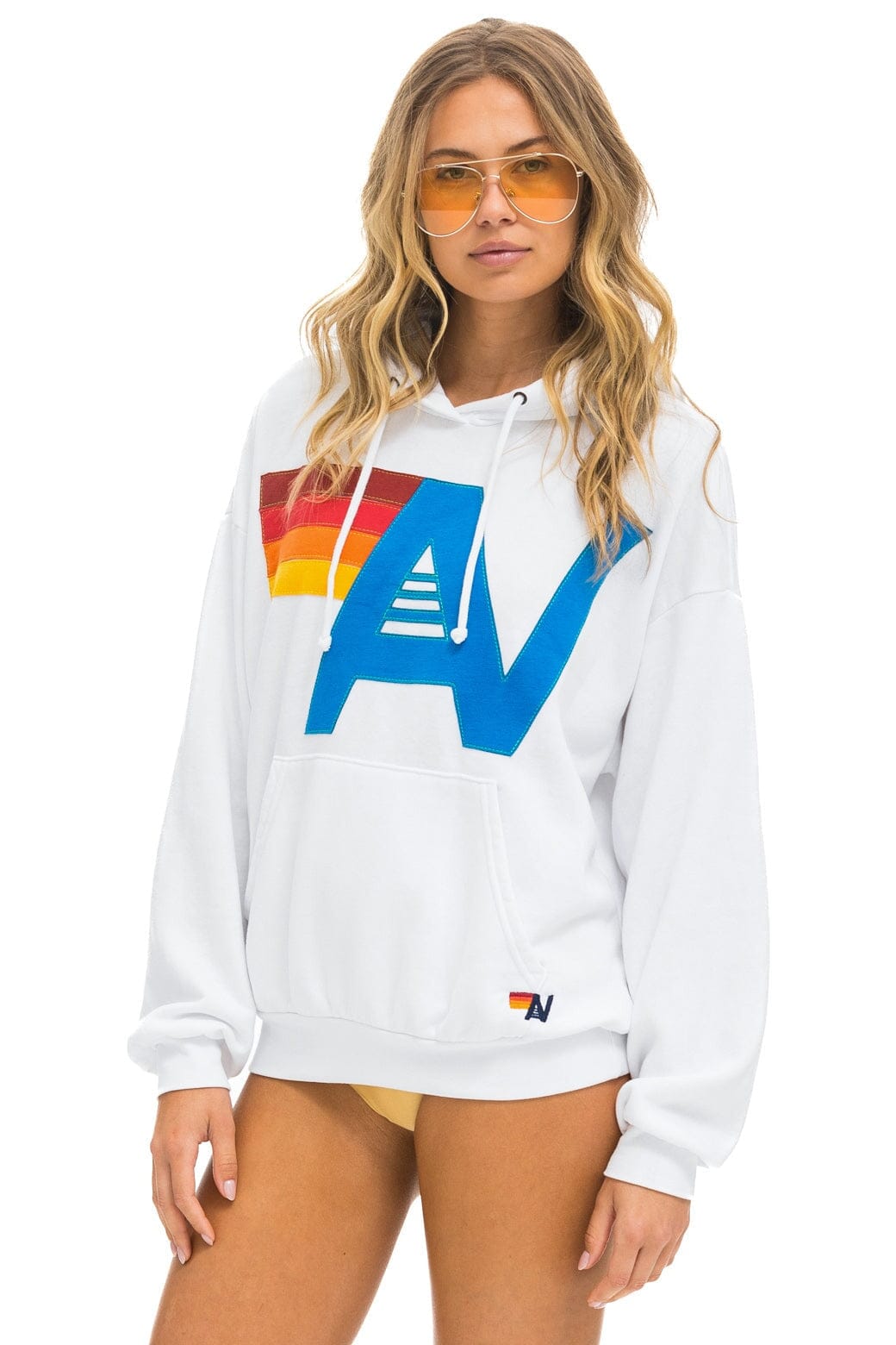 LOGO STITCH PULLOVER RELAXED HOODIE - WHITE - Image 3