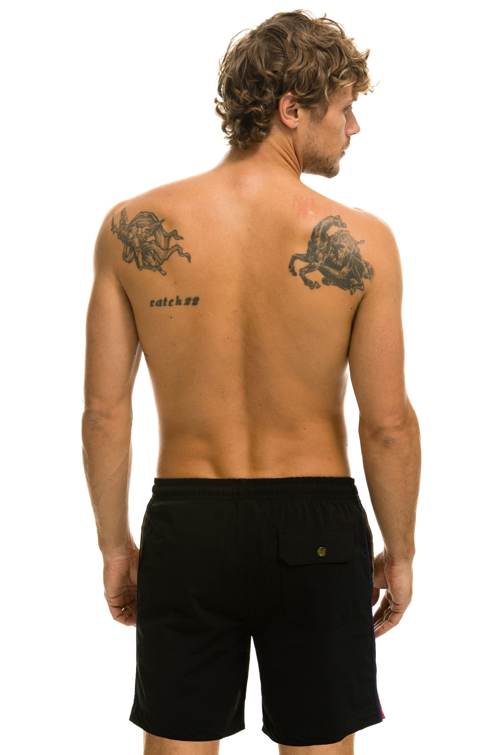 MEN'S 5 STRIPE FLEX SHORTS 7 INCH - BLACK - Image 3