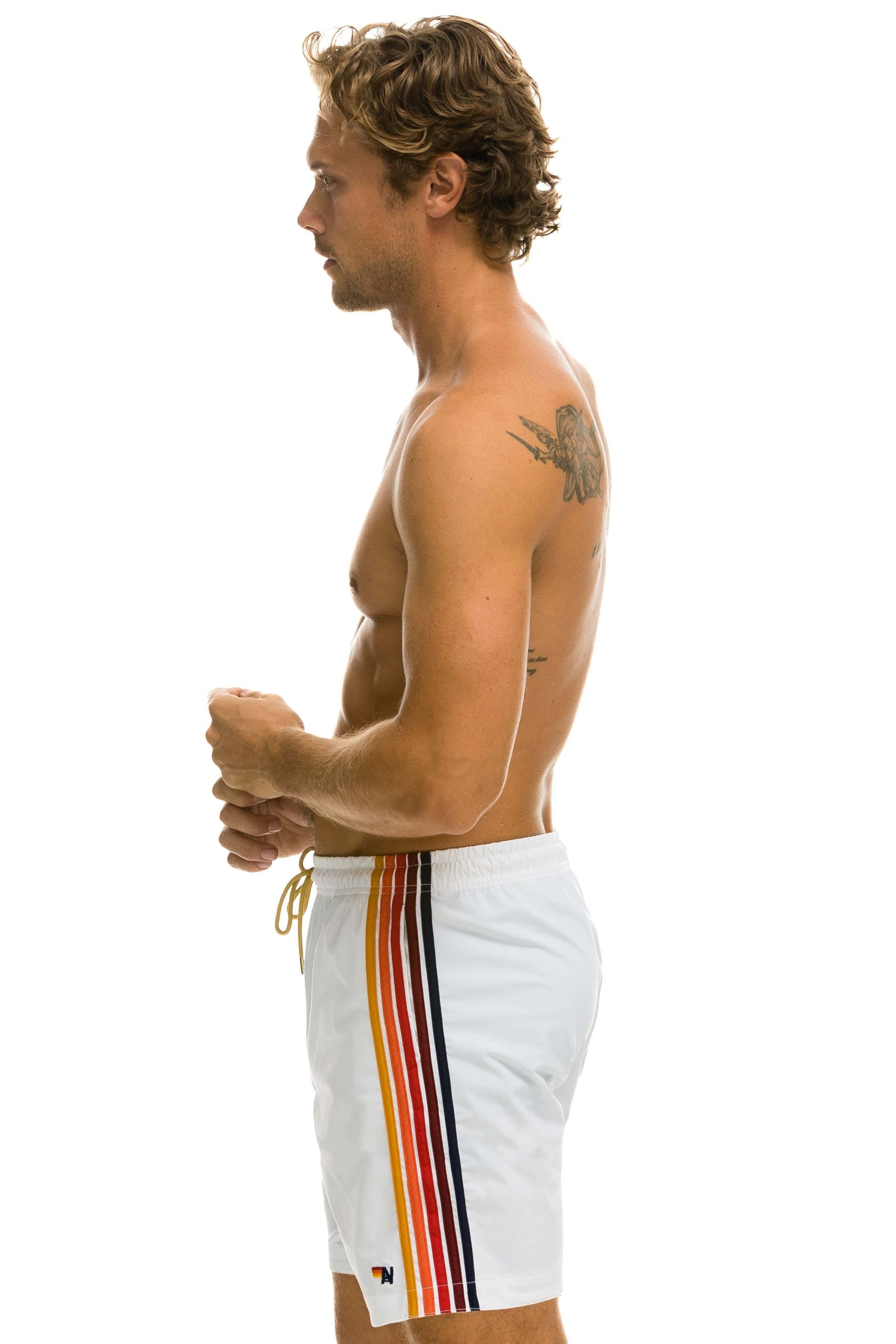 MEN'S 5 STRIPE FLEX SHORTS 7 INCH - WHITE - Image 2
