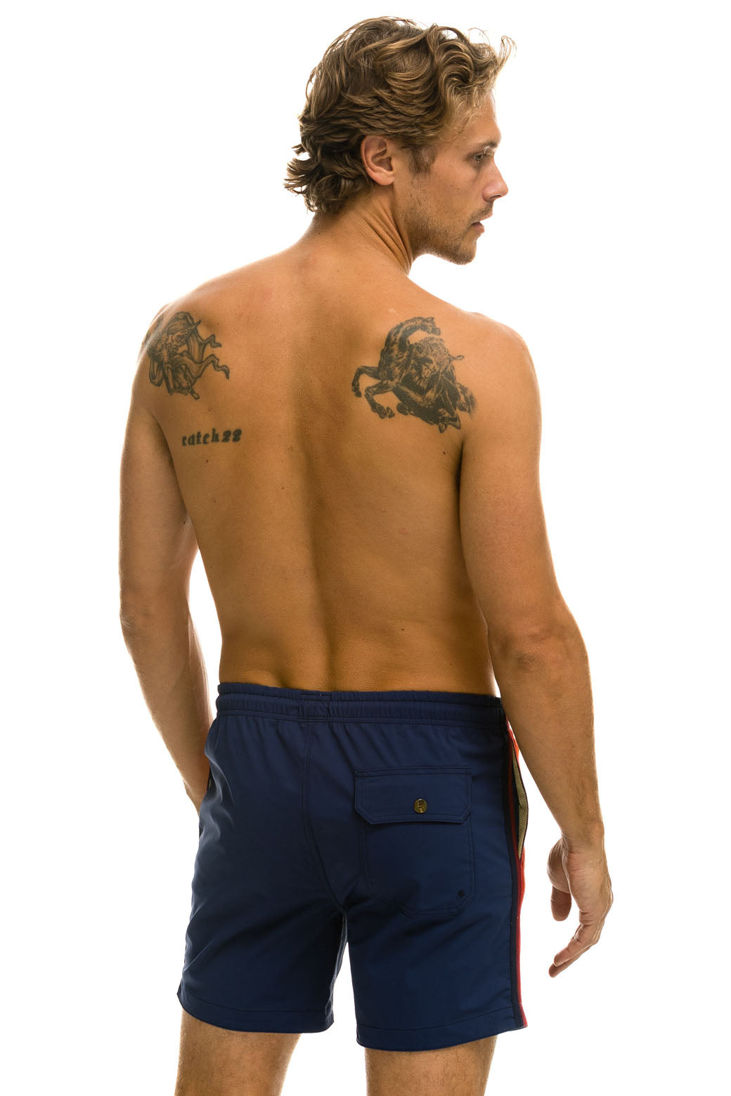 MEN'S 5 STRIPE FLEX SHORTS - NAVY - Image 4