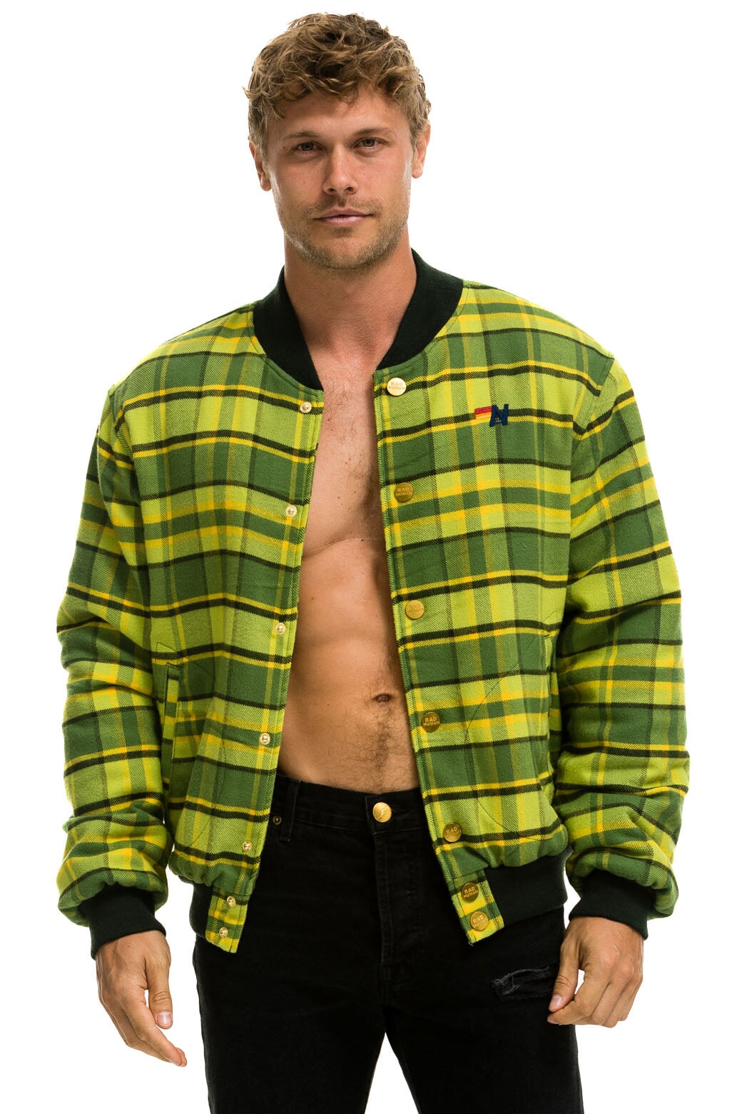PLAID UNISEX VARSITY JACKET - AVOCADO PLAID - Image 8