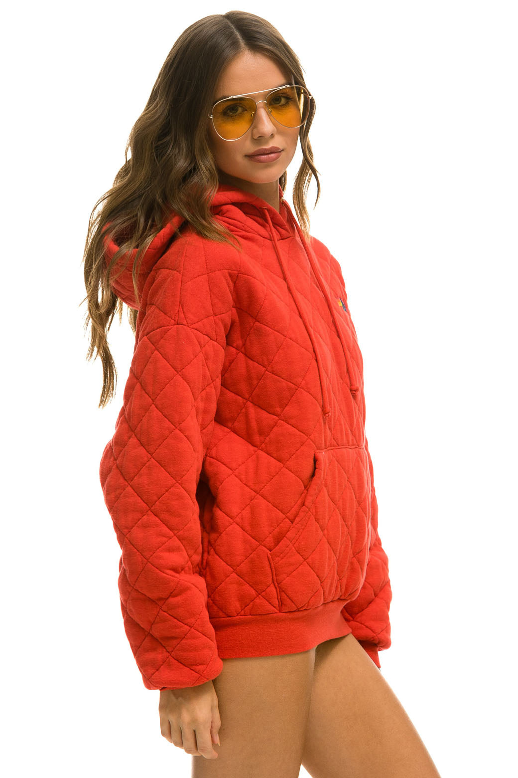 QUILTED RELAXED PULLOVER HOODIE - RED - Image 3