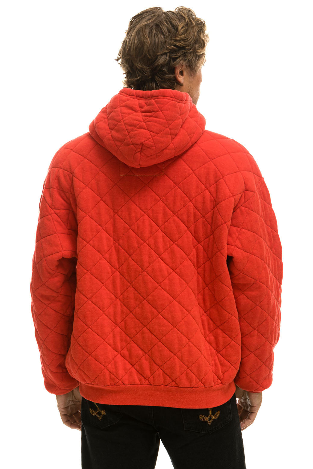 QUILTED RELAXED PULLOVER HOODIE - RED - Image 6