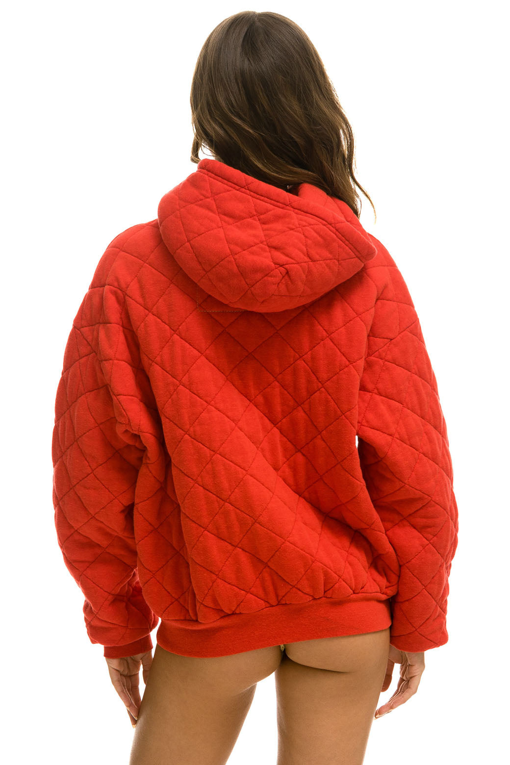 QUILTED RELAXED PULLOVER HOODIE - RED - Image 5
